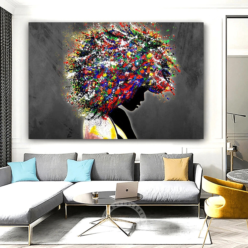 African Woman Graffiti Poster Abstract Portraits Wall Art Print Canvas Painting-image