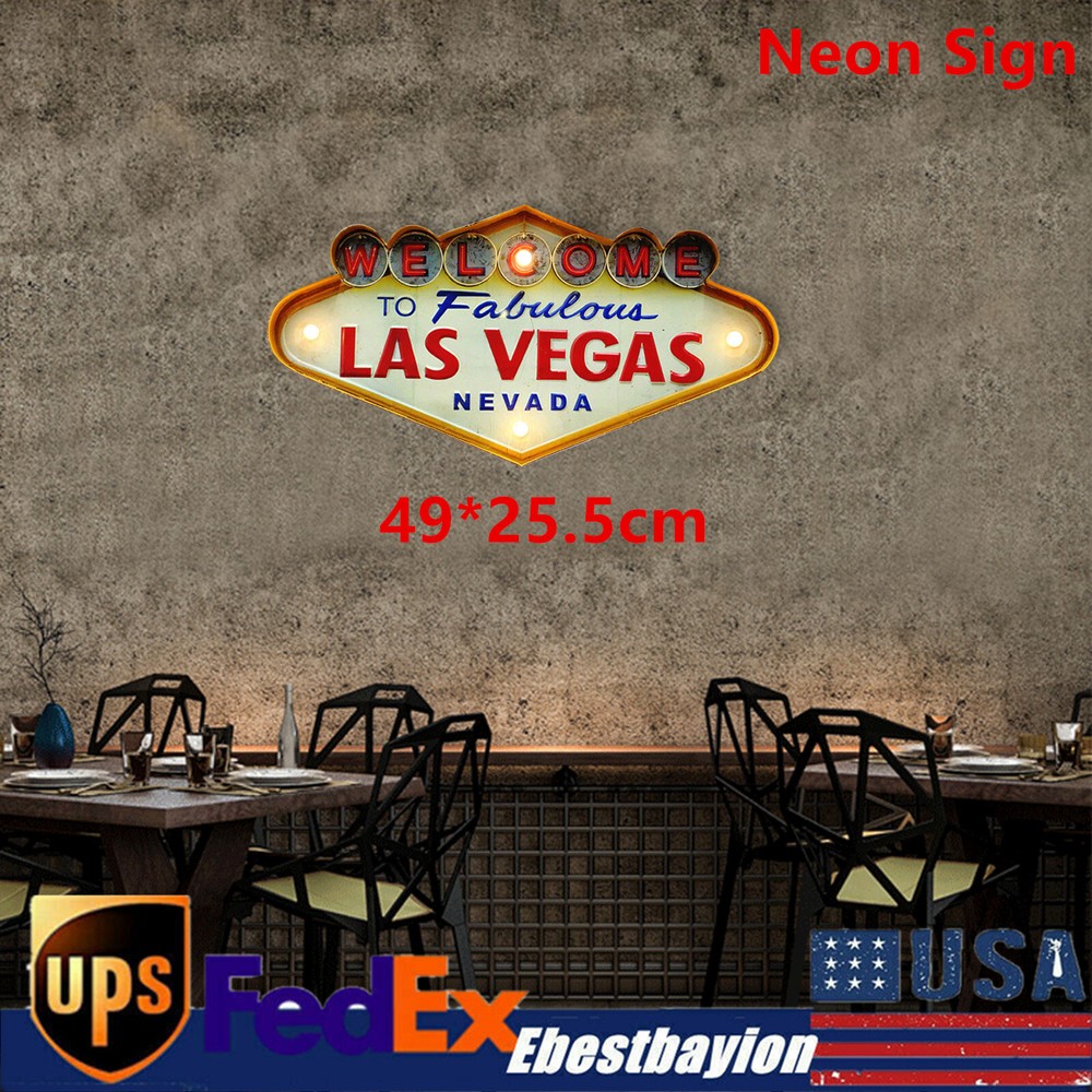 Retro Las Vegas Logo Neon Light Sign Wall Hanging Lamp Whiskey Bar Neon Light