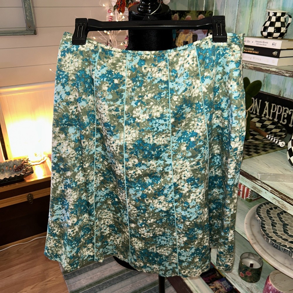NWT Ann Taylor Skirt Womens 6 Blue Green Floral Straight Pencil Cotton Lined