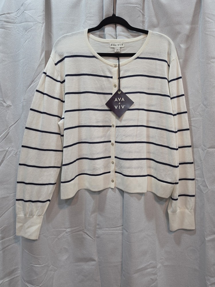 Ava And Viv White Striped Cardigan BUTTER SOFT Long Sleeve Size 2X (20-22)