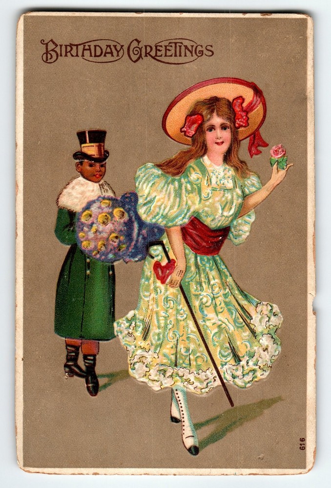 Vintage 1908 Embossed Birthday Greetings Postcard with Victorian Children