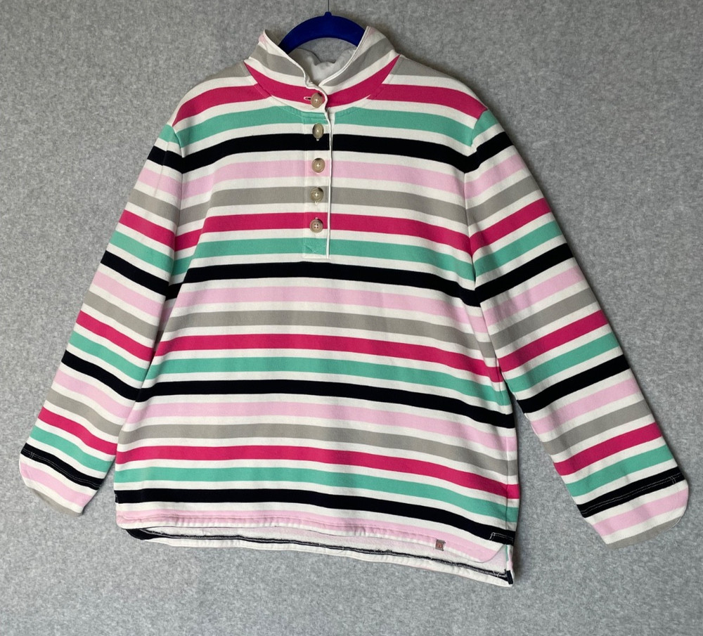 T by Talbots Sweatshirt Womens XL Striped Colorful Soft Cozy Henley Mock Neck