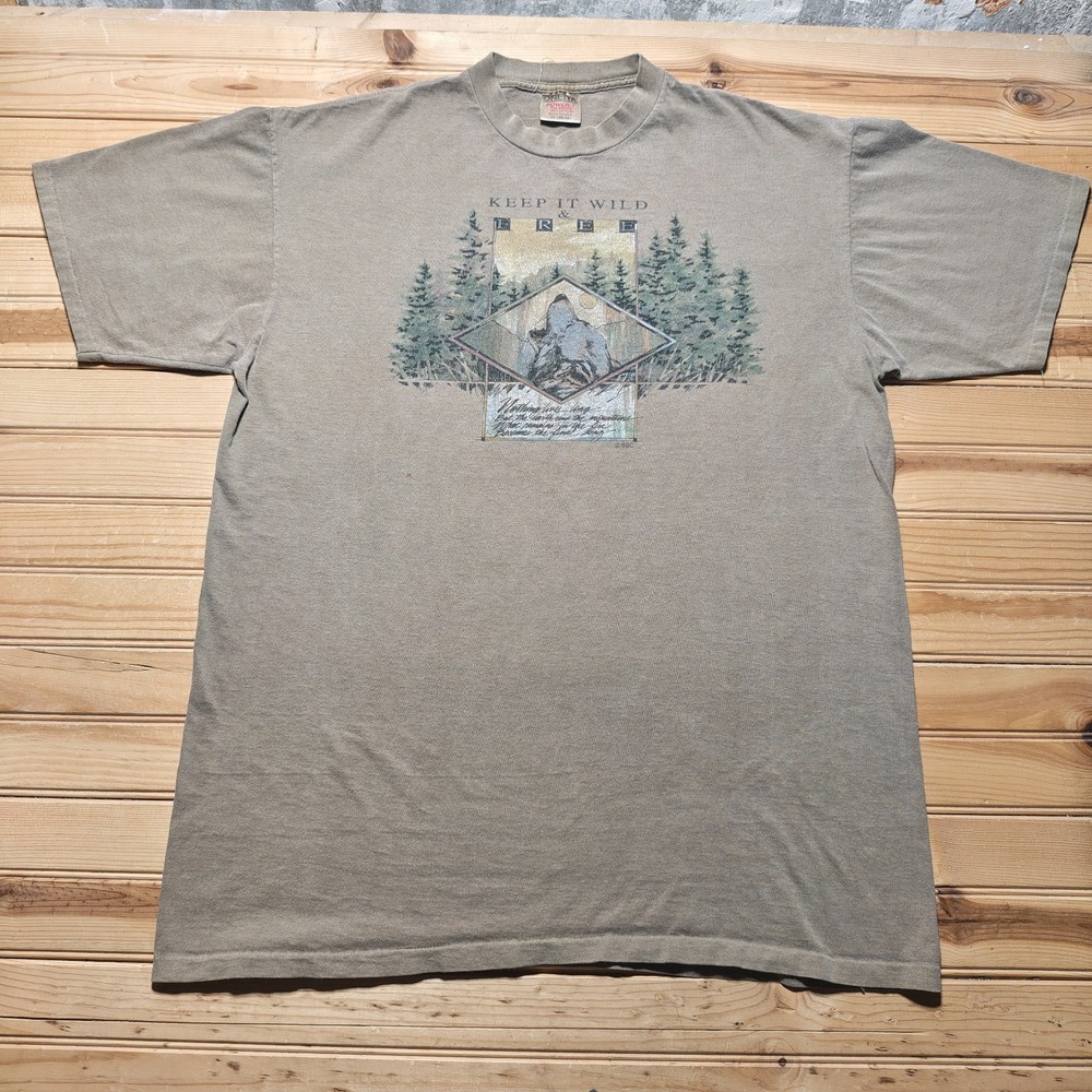 Vintage 90s Keep It Wild Free Howling Wolf Animal Nature Graphic T-Shirt USA XL