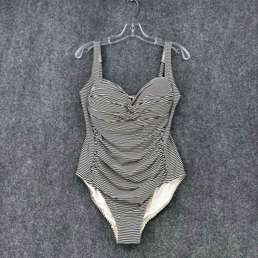 Nip Tuck Swim Sorrento Stripe Joanne One Piece Swim Suit Black & Ivory Size 12
