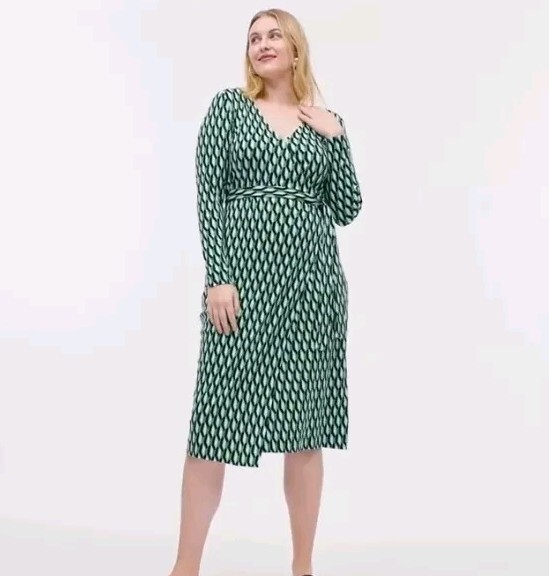 Diane Von Furstenberg‎ Long Sleeve Wrap Midi Dress Size L