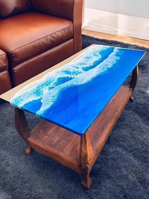 Live Edge Ocean Resin Dining Table – Modern Epoxy Furniture & Unique Gift Idea
