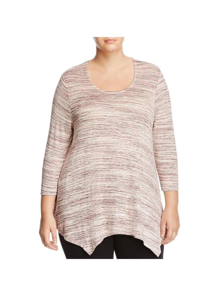 B COLLECTION Womens Pink Stretch Striped Long Sleeve Crew Neck Tunic Top Plus 2X