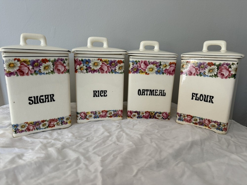 Vintage Czechoslovakia Porcelain Kitchen Canister Tea Coffee Sugar Rice Flour