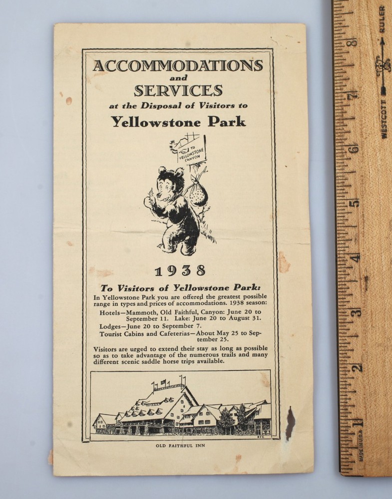 Vintage 1938 Yellowstone Park Accommodations Services Brochure Pamphlet-image