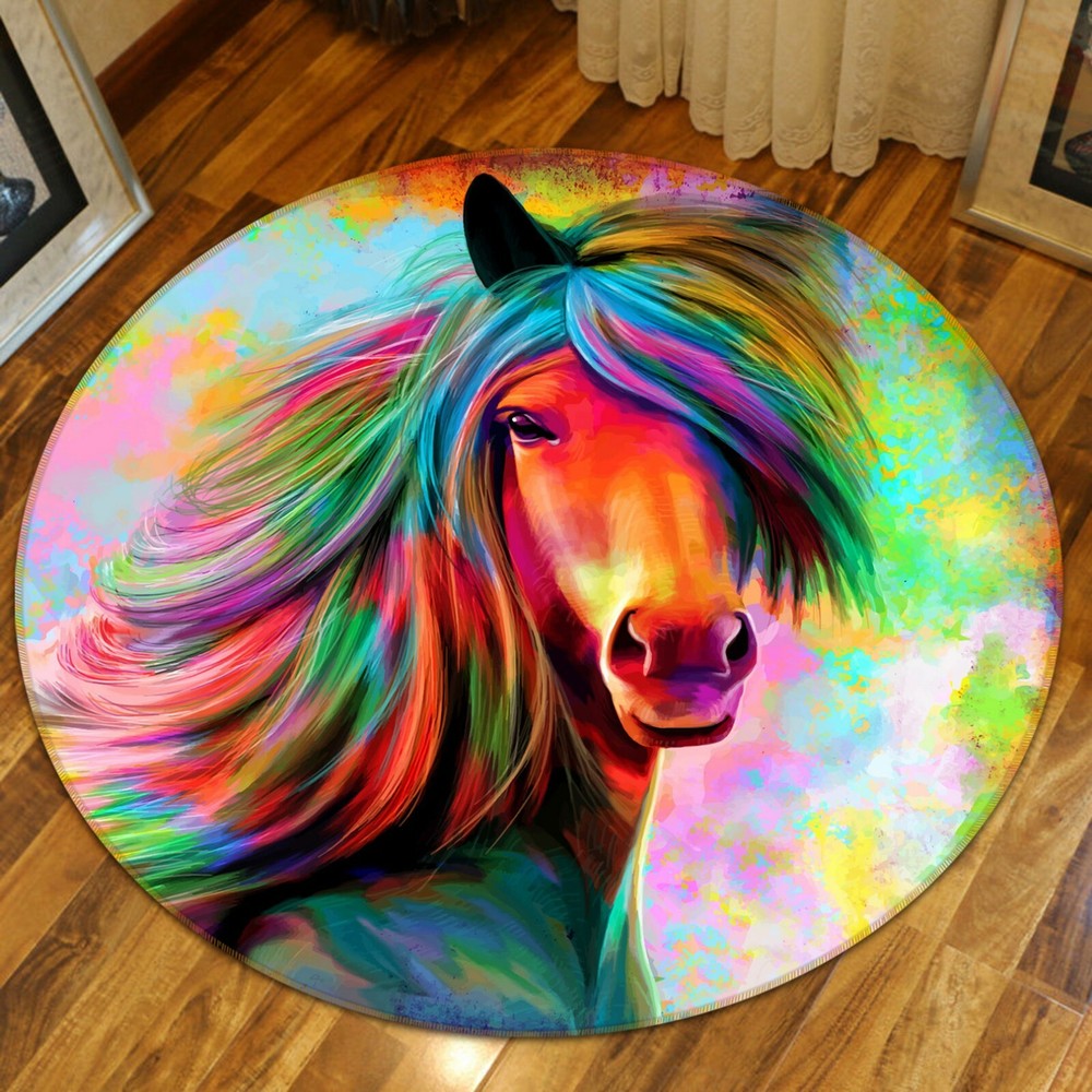 3D Watercolor Colored Horse NAO5787 Game Rug Mat Elegant Photo Carpet Mat Fay