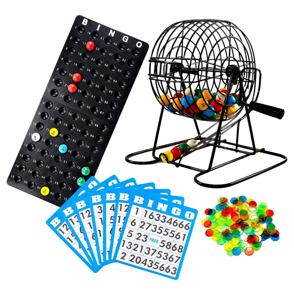 Deluxe Bingo Game Set with Cage, Board, Balls, 18 Cards, and Chips