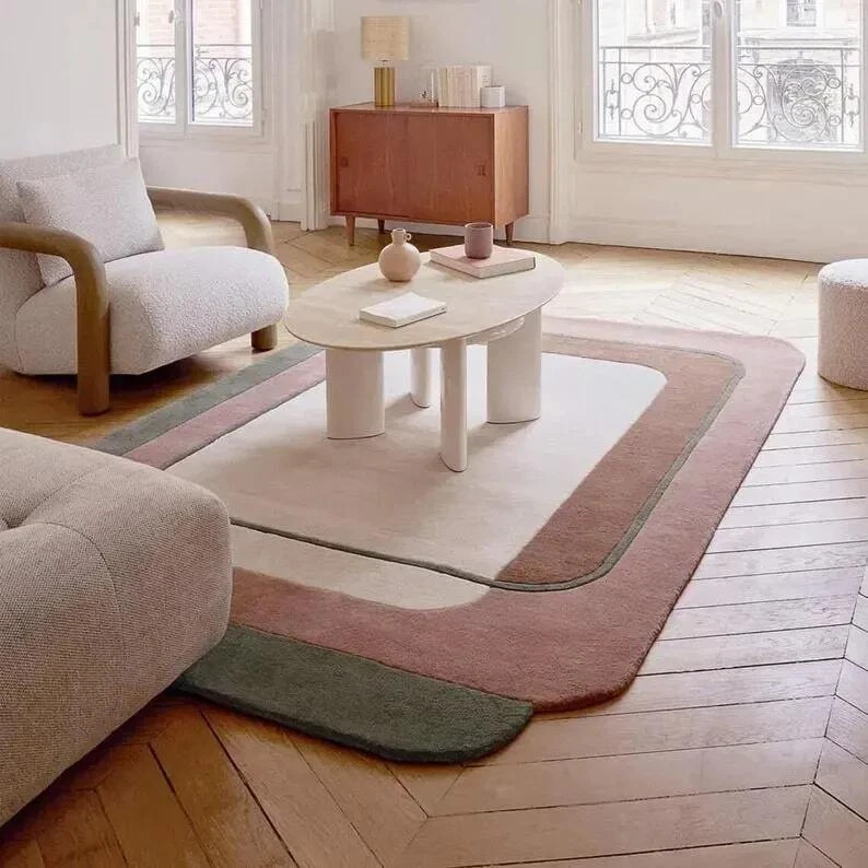 8x10 Modern Abstract Hand Tufted Wool Area Rug Neutral Layered Carpet