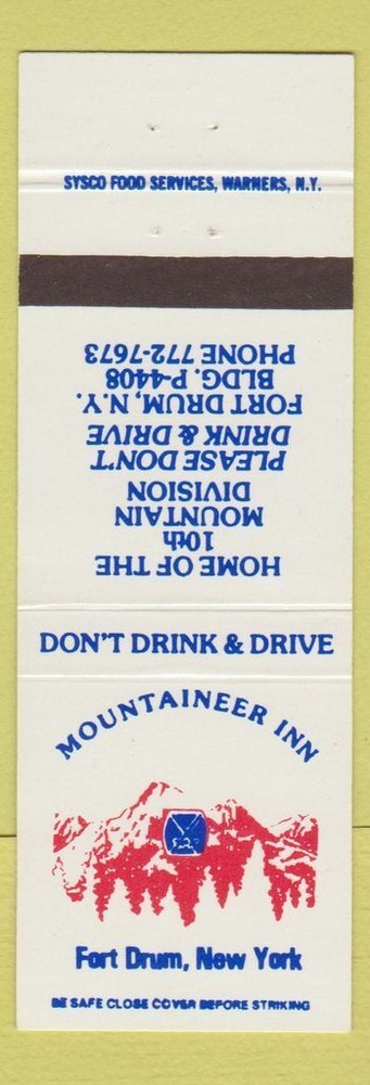 Matchbook Cover - Mountaineer Inn Fort Drum NY