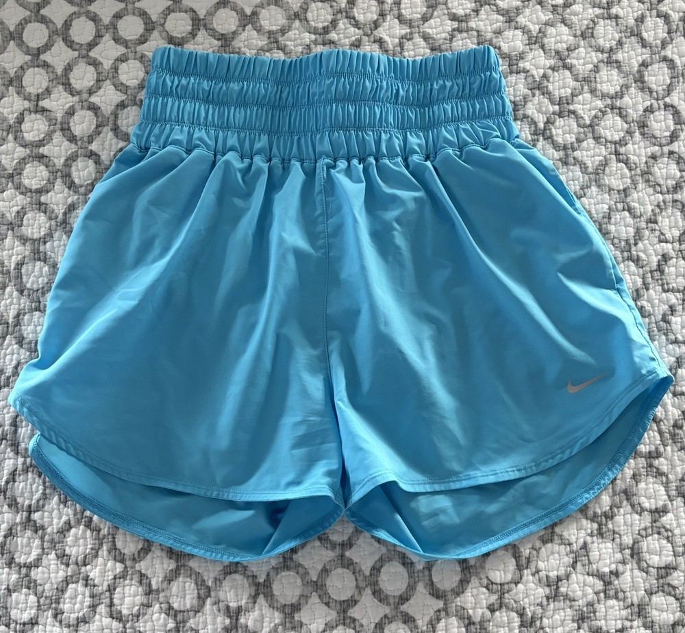 Nike Dri-FIT Womens Aqua Blue High Rise Lined Training Shorts Sz Large