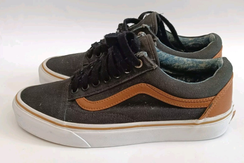 Vans Old Skool Shoes Men's 6.5 Black Canvas Leather Low Top