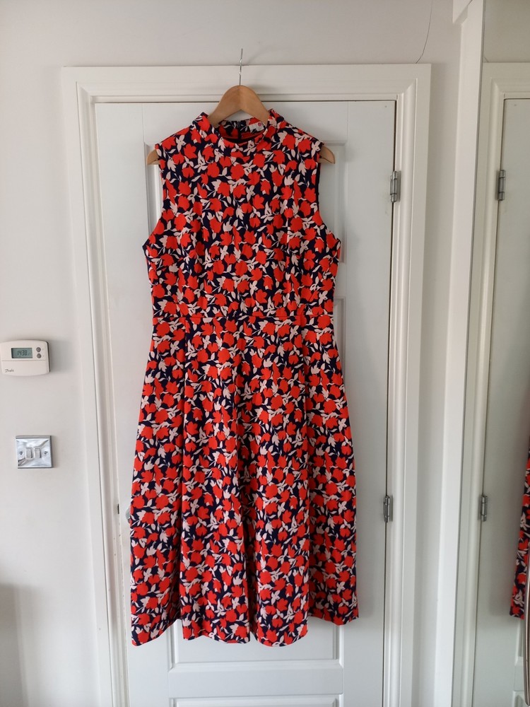 Boden Navy Red Miriam Ponte Stretchy Midi Dress Size 16 Uk Immaculate