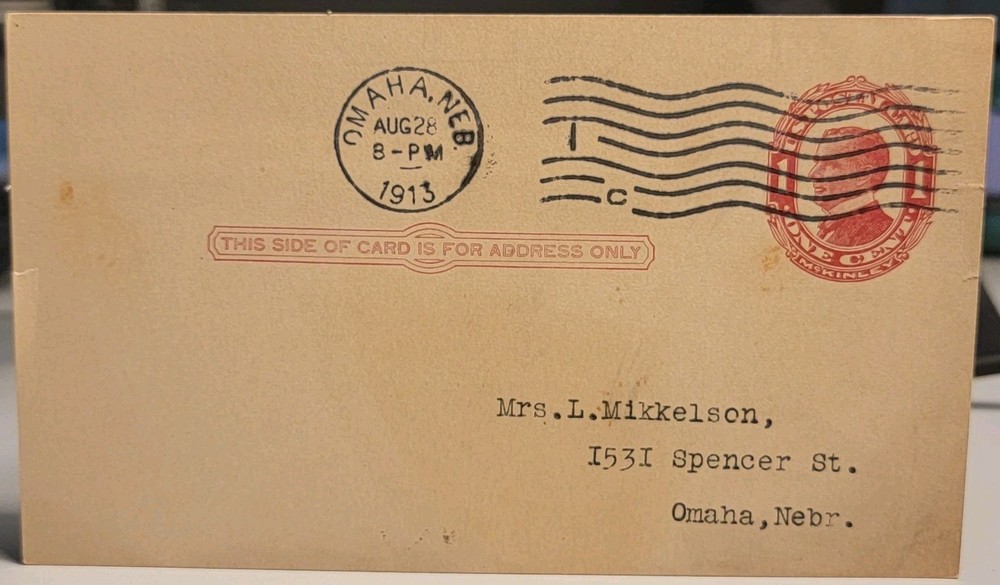 Posted 1913 Calvary Baptist Church Omaha Nebraska Reply Card