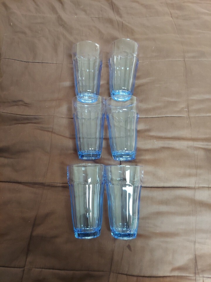 Pasabahce Blue Optic Paneled Design Drinking Glasses Set of 6 Made In Turkey