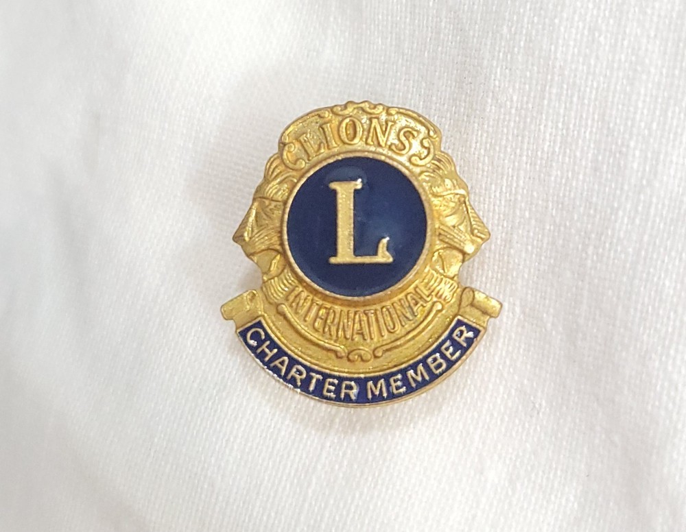 Lions Club International Charter Member Gold Tone Tack Lapel Hat Pin Vintage