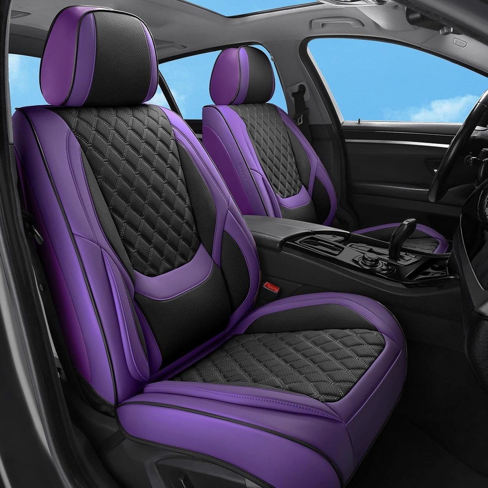 Car Seat Covers Full Set Purple Black, Luxury Faux Leather Purple-Full
