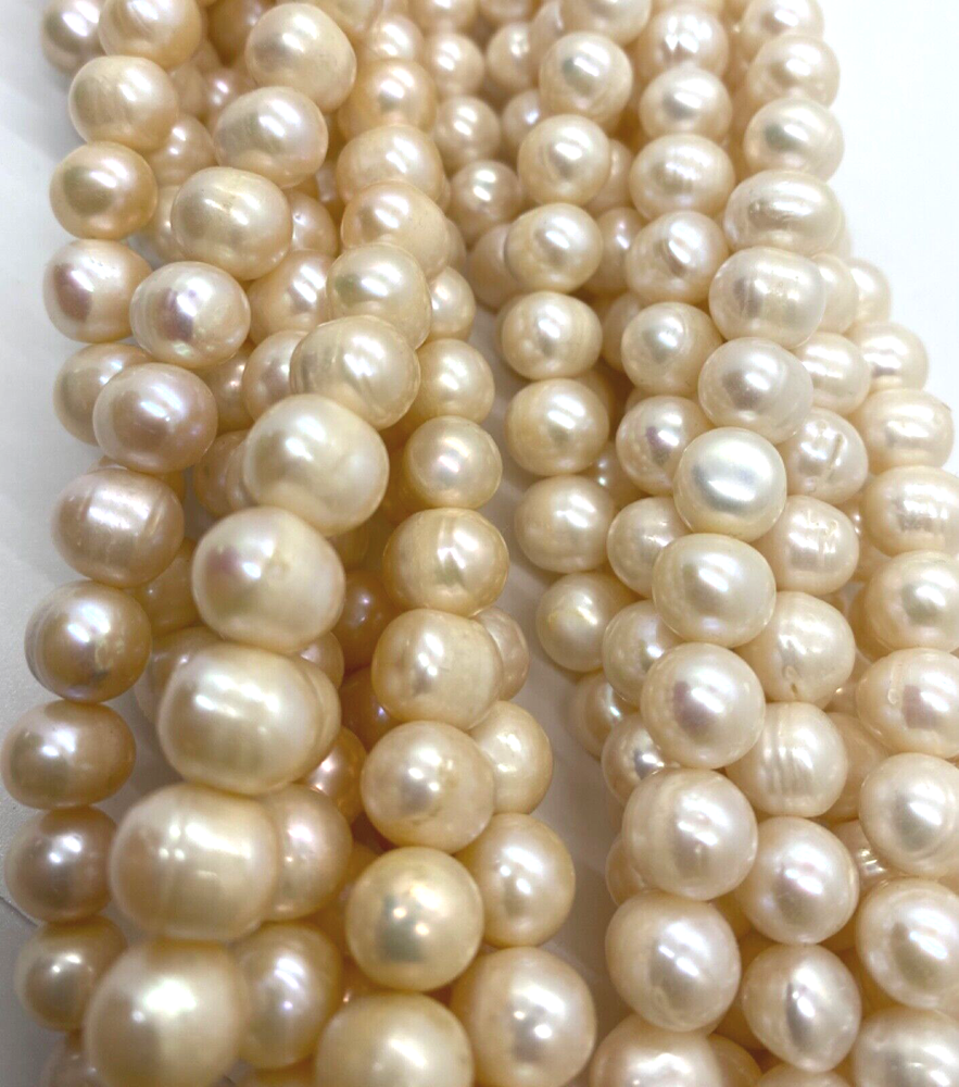 Natural Freshwater Round White Pearls 9-10mm 15 Inch Strand