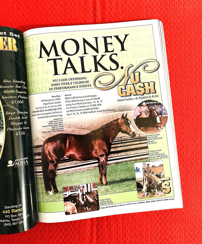 1999 Quarter Horse Journal WORLD CHAMP RESULTS, Book - NU CASH - GENUINE DOC