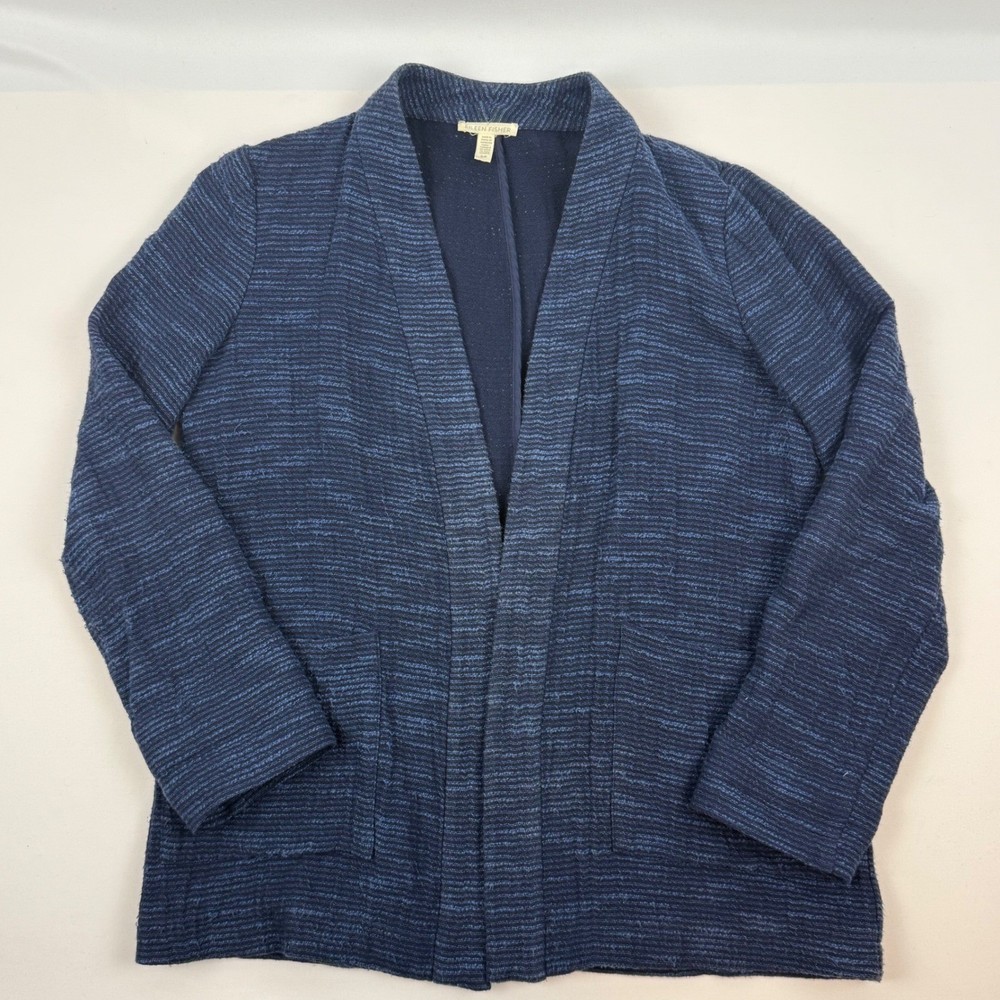 Eileen Fisher Indigo Blue Marled Cotton Open Front Cardigan Jacket S/P F17RYS