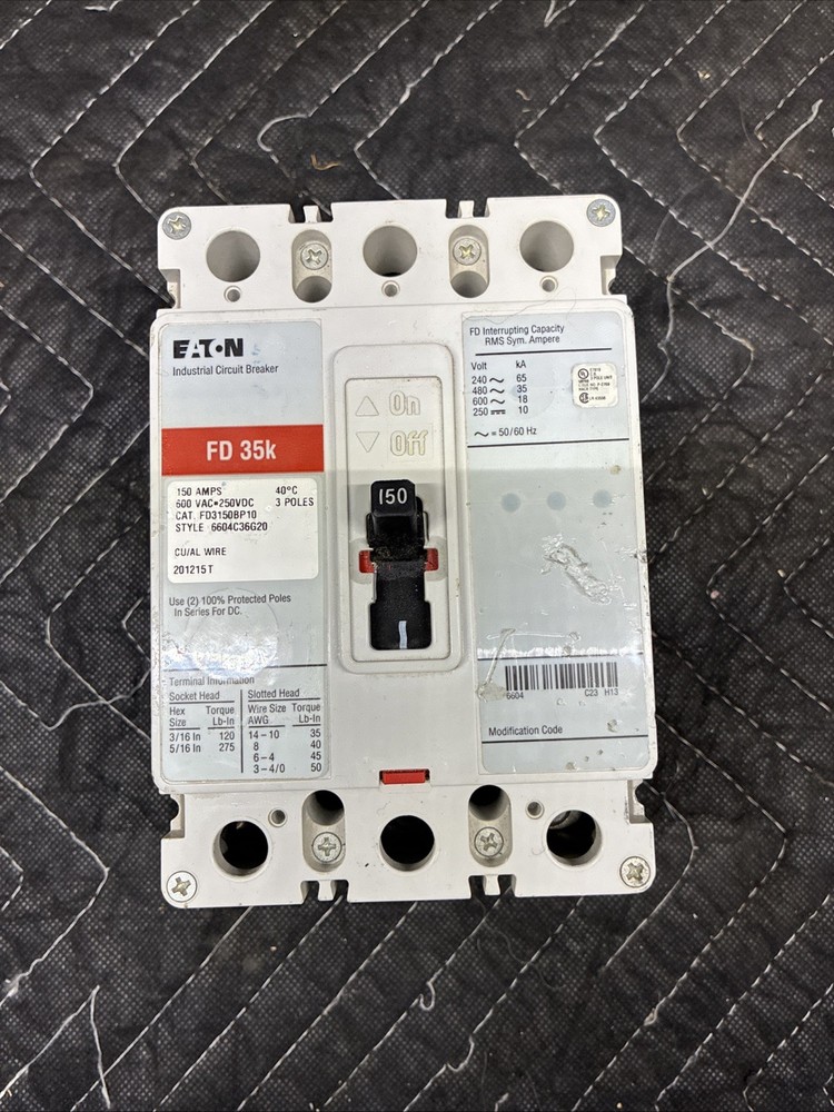 Eaton FD3150BP10 Circuit Breaker 150A 3-Pole 600V AC 35K 480V