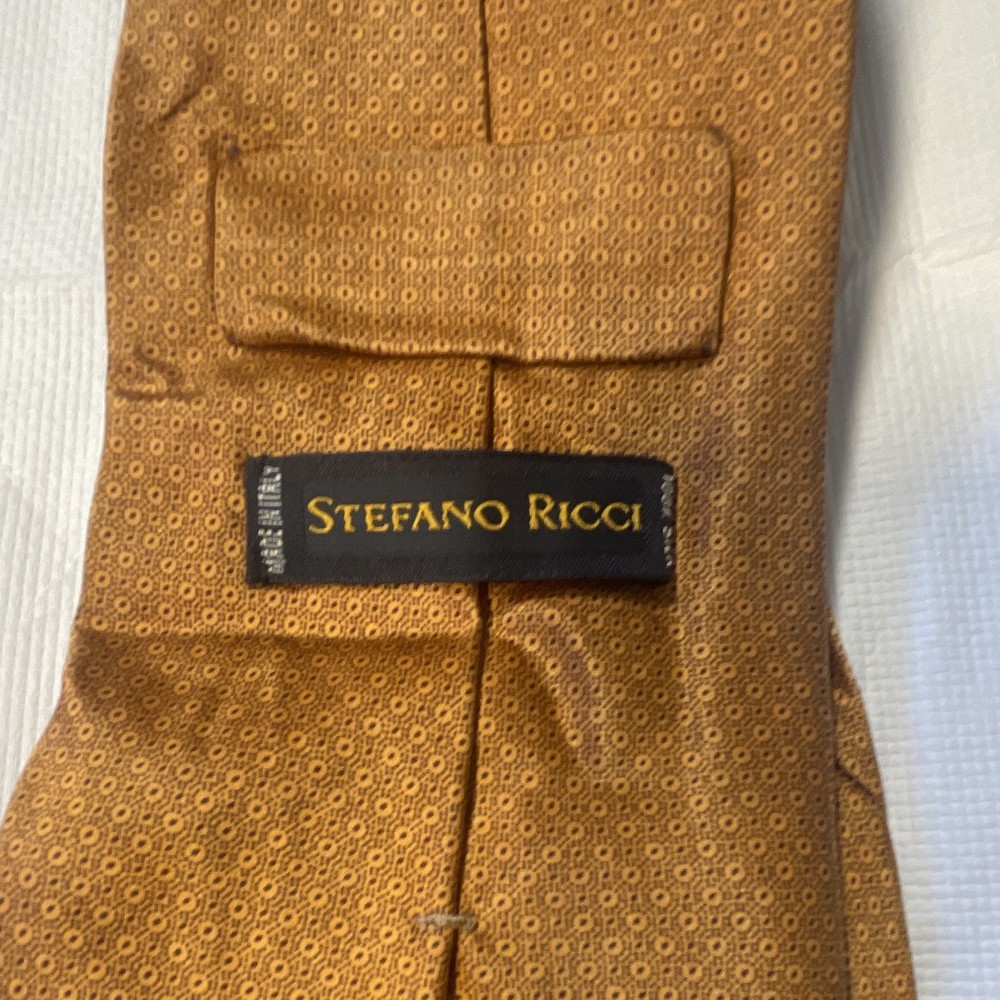 Stefano Ricci Men's 100% Silk Gold Geometric Logo Designer Tie Necktie