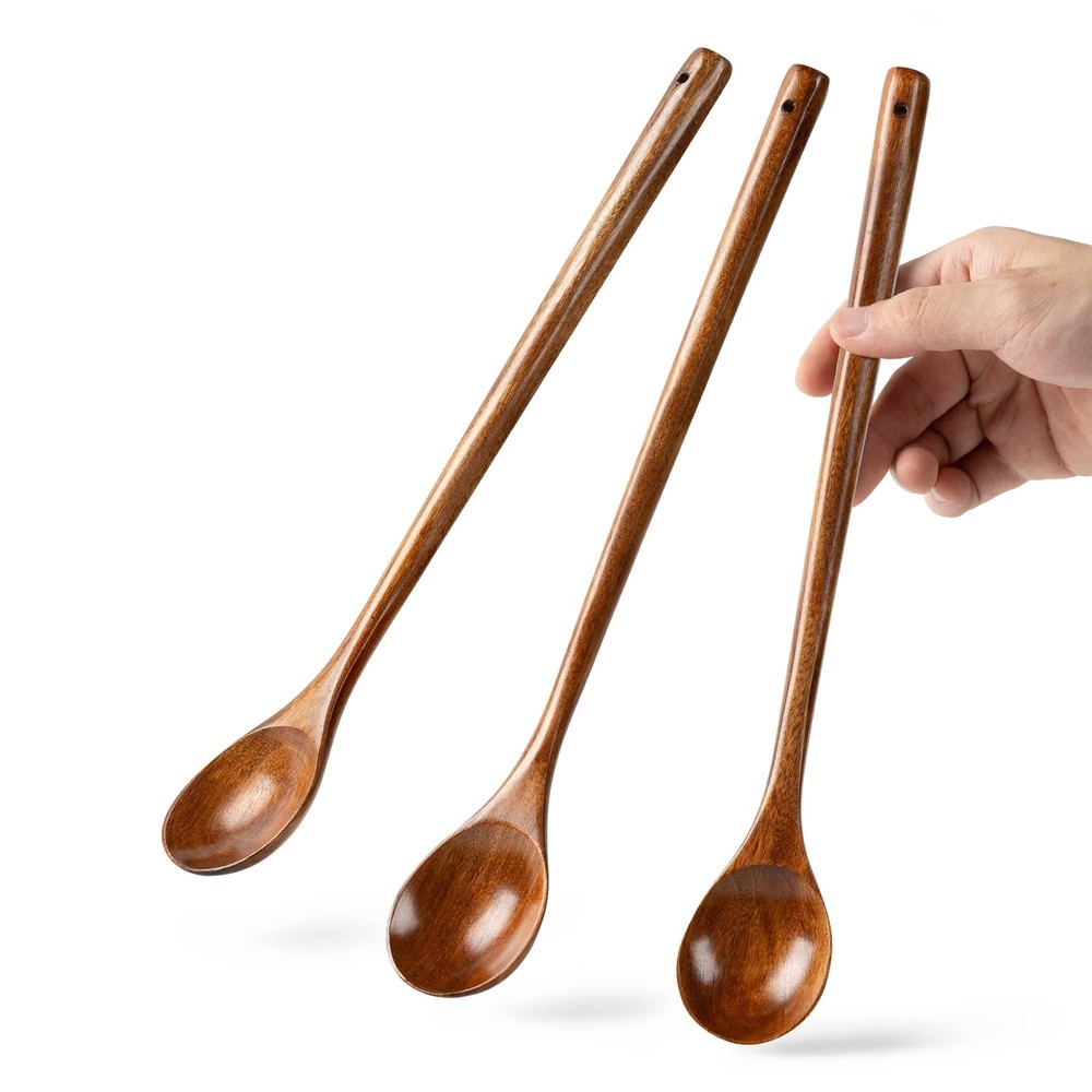 3PCS Large Wooden Spoons for Cooking, 13Inch Extra Long Handle Wooden Ladles ...