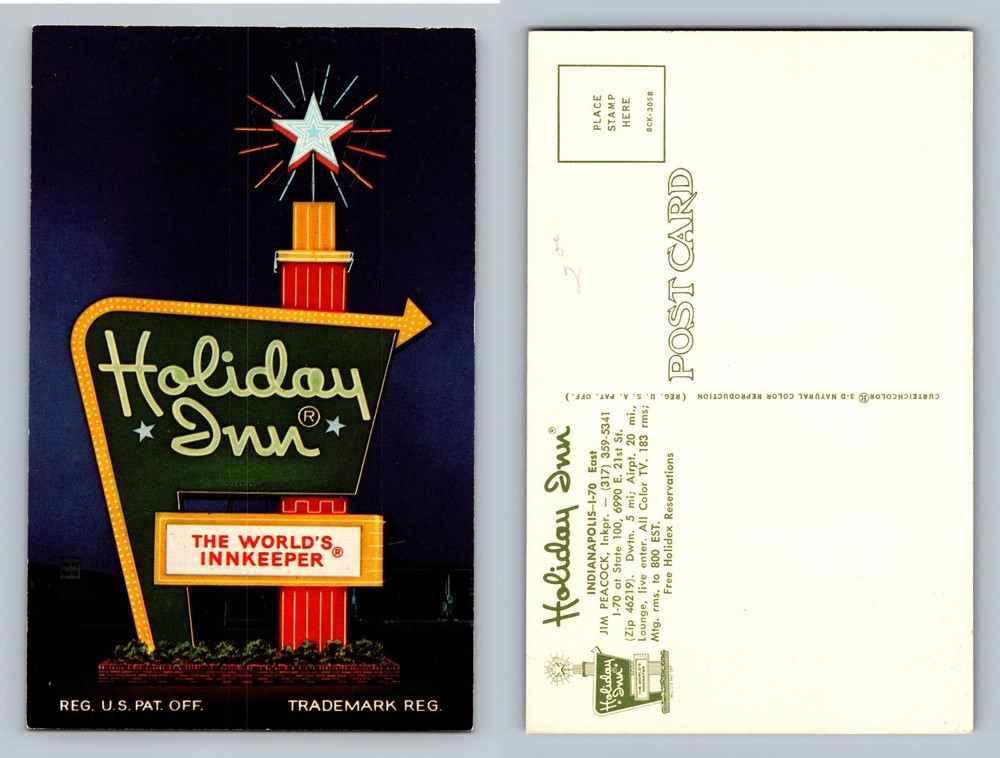 Indianapolis, IN-Indiana, Holiday Inn Neon Sign Night View Vintage Postcard