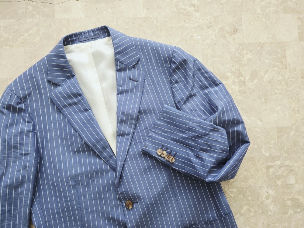 Suitsupply Havana Blazer Sport Coat Silk Linen Vitale Barberis Blue Mens 40R