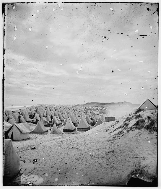 Photo:Civil War Beach Camp 1861 Federal Military Tents Stereograph