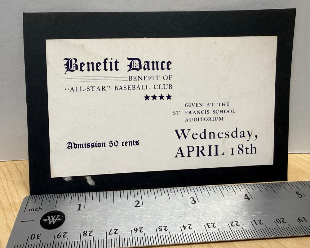Humphrey, Nebraska Ephemera-Benefit Dance Ticket-1934-All Star Baseball Club