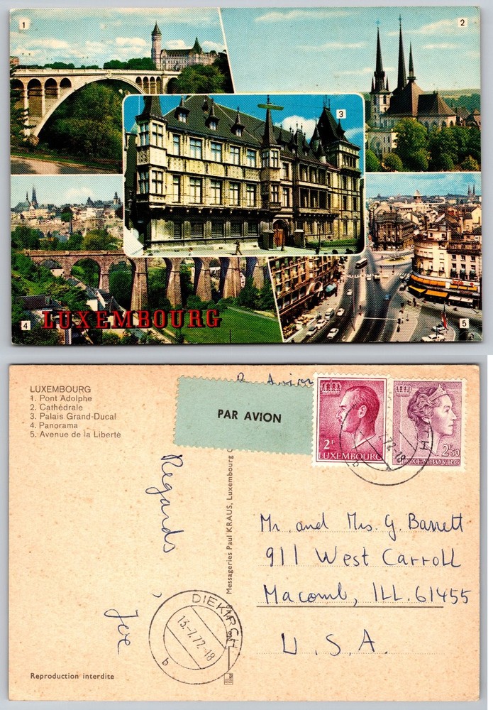 Vintage Luxembourg Multi-View Postcard - Pont Adolphe Cathedral Palais 1972
