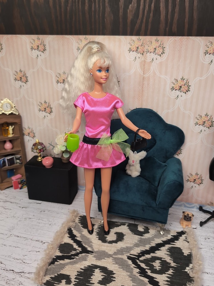 Vintage 1990's Barbie Outfit - Mattel Tagged Dress, Pumps, Purse, Mug