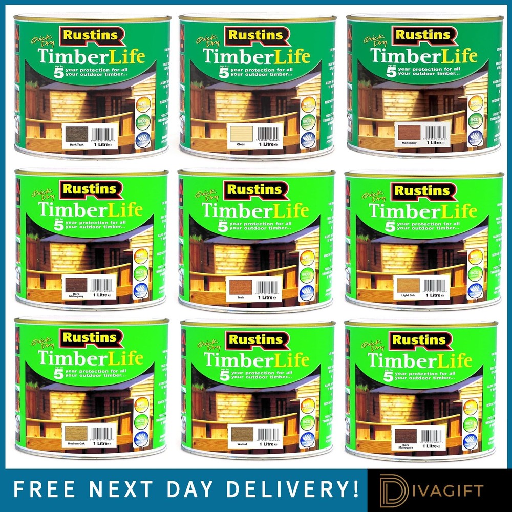 RUSTINS TIMBERLIFE 5 YEAR TREATMENT FOR EXTERIOR TIMBER SHEDS FENCES QUICK DRY