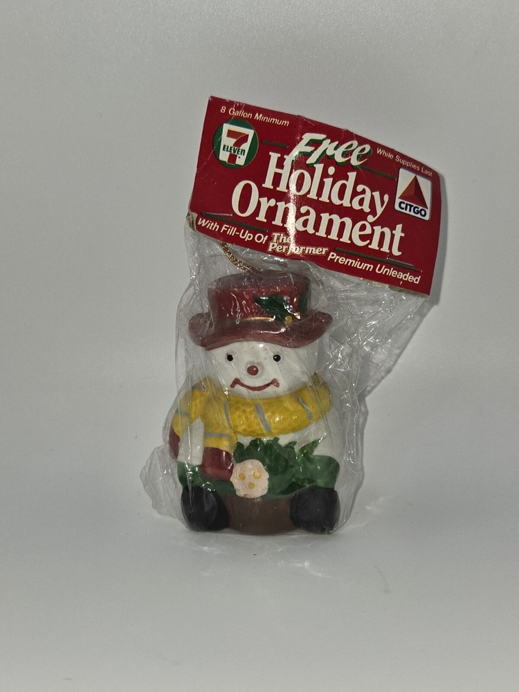Citgo 7 Eleven 1990's Promo Snowman Ornament Gasoline Tank Fill-Up Gift Set of 2