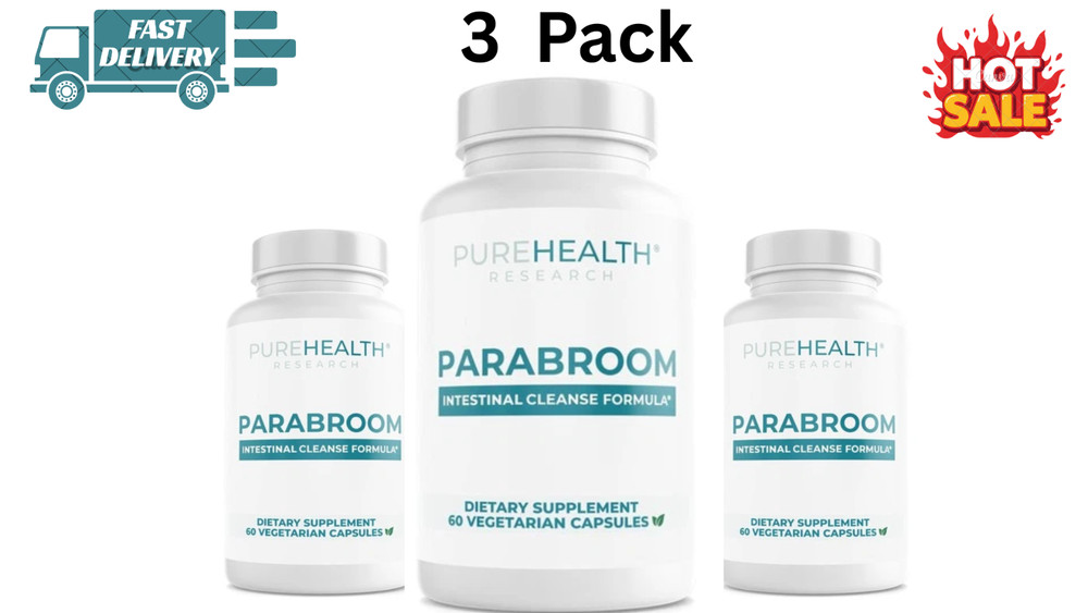 3 pack PUREHEALTH RESEARCH Parabroom - Gut Cleanse, Health Supplement 60 Ct