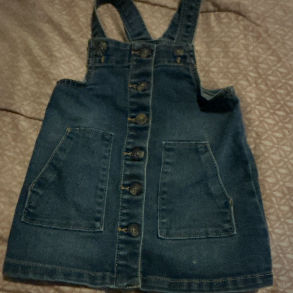 Toughskins Girls Blue Denim Overall Dress Sleeveless Button Front Pockets 16M