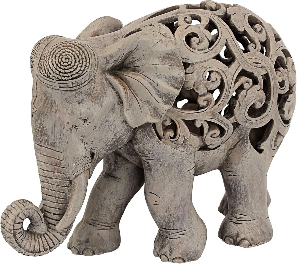 Intricate Floral Jali Art Elephant Statue - Ideal 12 Inch Home and Garden Decor