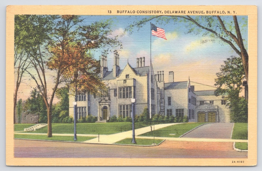 Linen~Buffalo Consistory Delaware Avenue Buffalo New York~Vintage Postcard