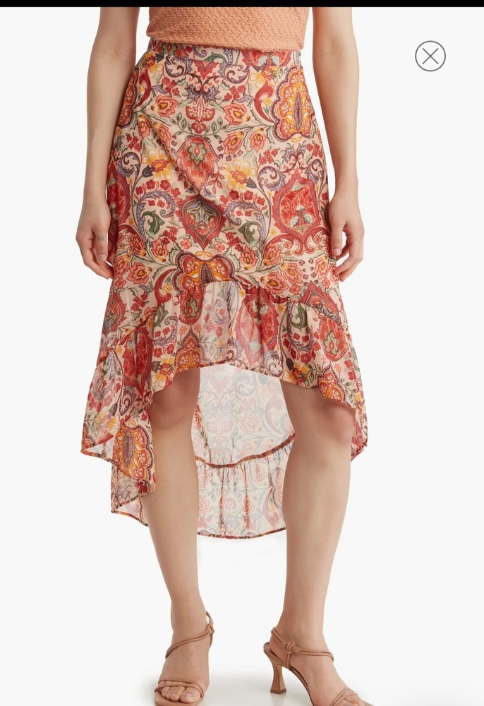 New Boutique Chiffon Boho Floral Midi Skirt Large