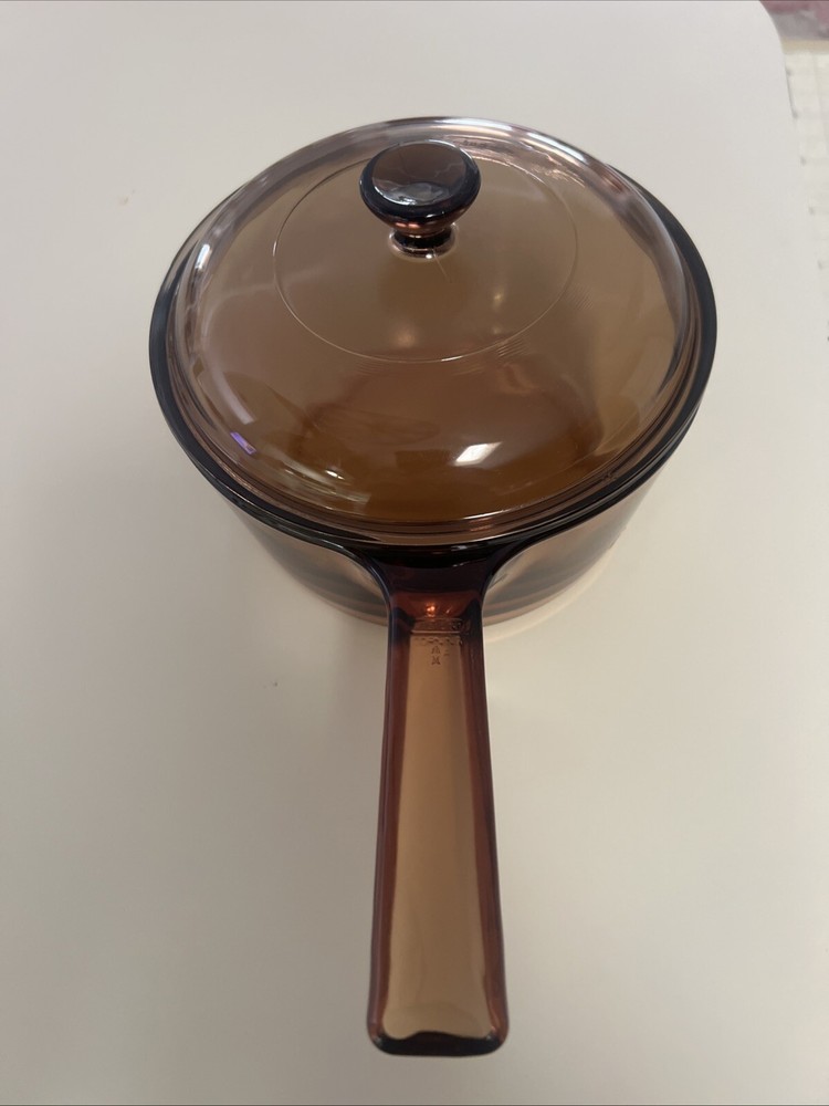 CORNING WARE VISIONS Amber Cookware 1.5 L Liter Pot Saucepan w Pyrex Lid USA