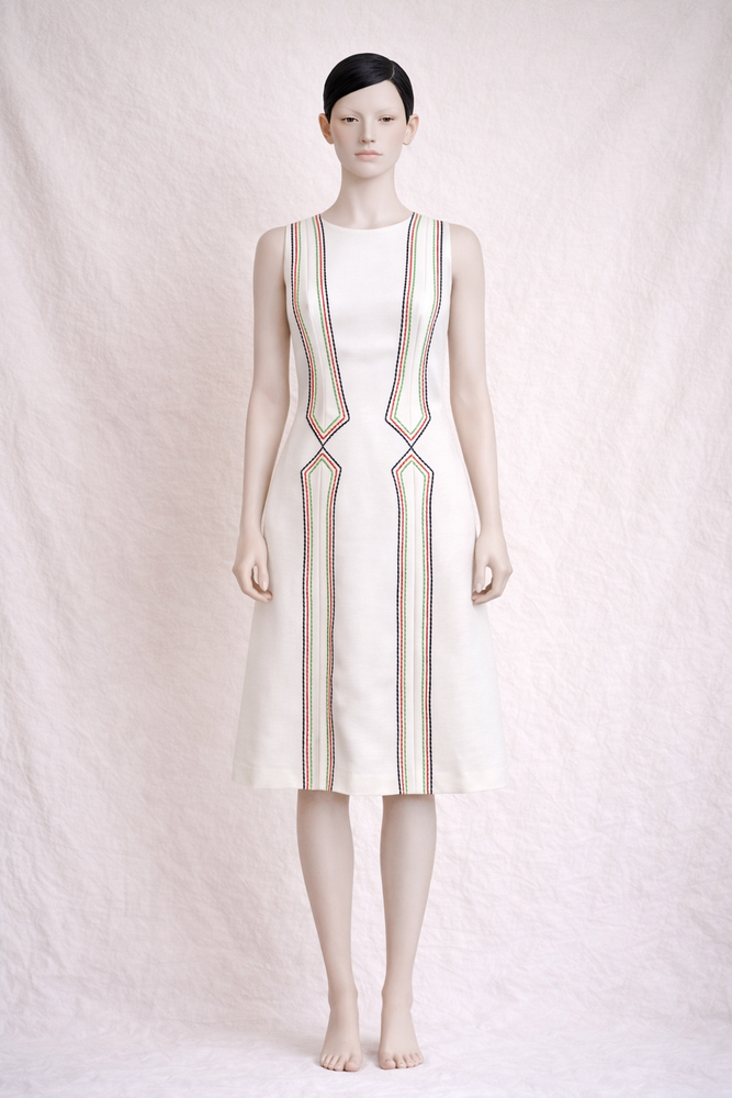 Vintage 1950s White Wool Trapeze Dress Made in France