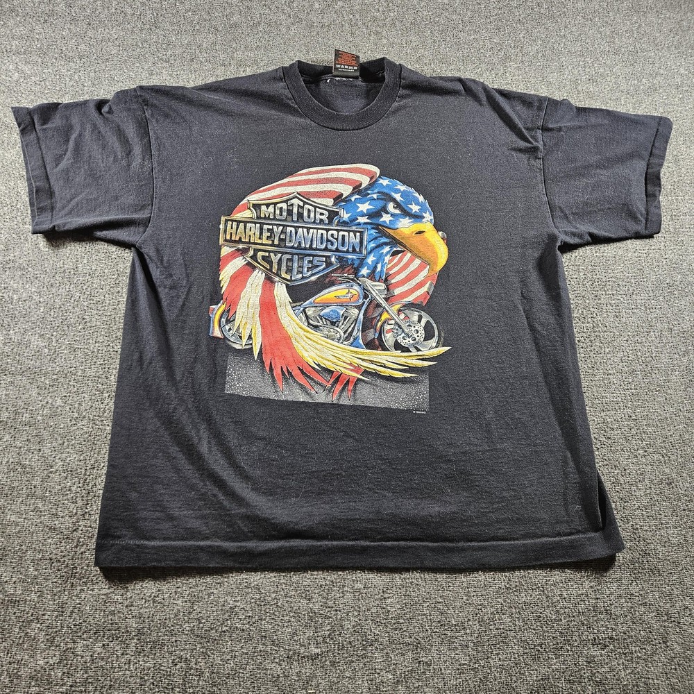 Vintage Harley-Davidson Shirt Mens 2XL Black Eagle Flag Graphic Tee Paris France