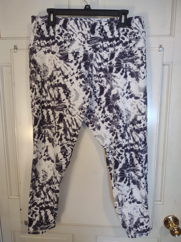 RBX Women’s Plus 2X Black/White Tie Dye Ankle Leggings High Rise Stretch