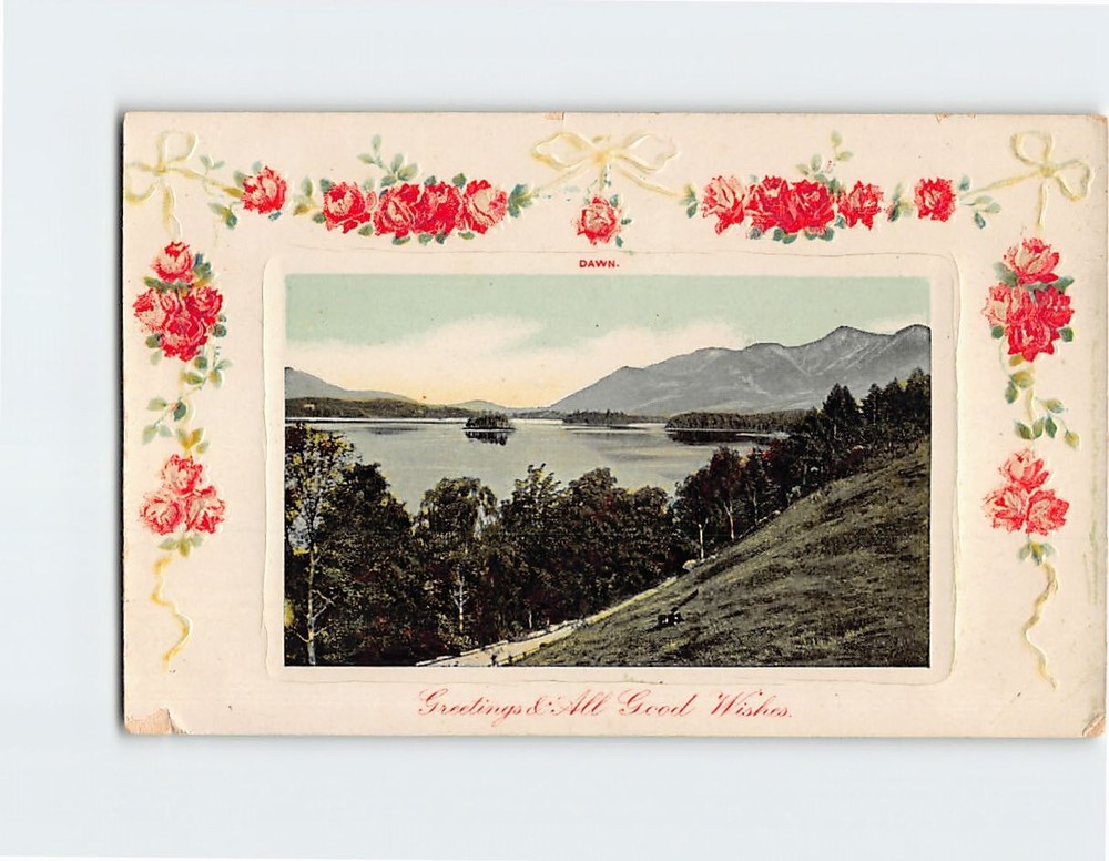 Postcard Embossed Lake View 