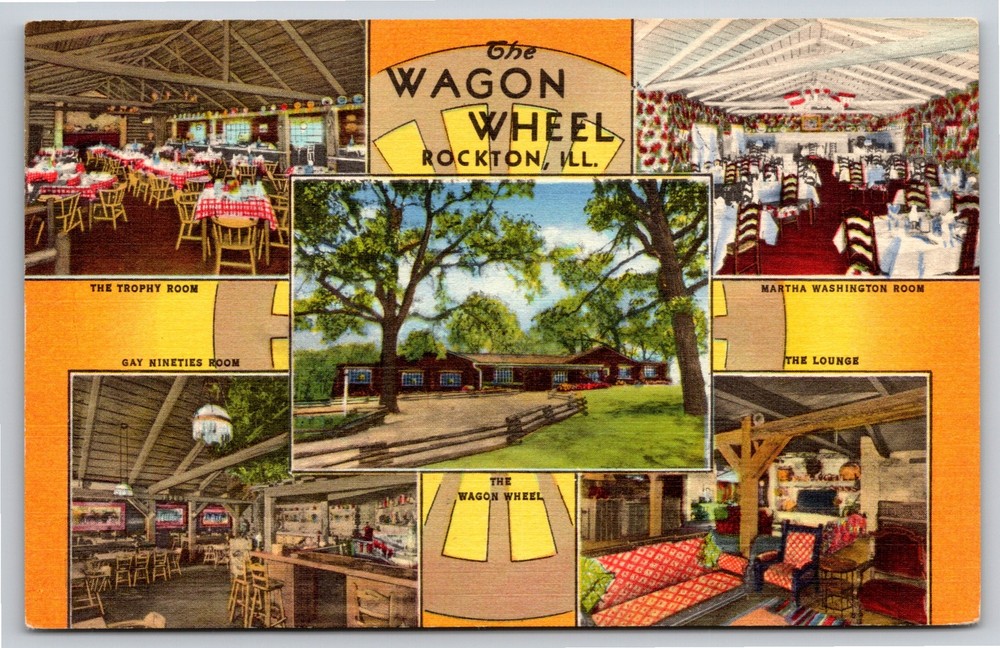 Rockton Illinois~The Wagon Wheel Restaurant~Lounge~Trophy Room~Vintage Postcard