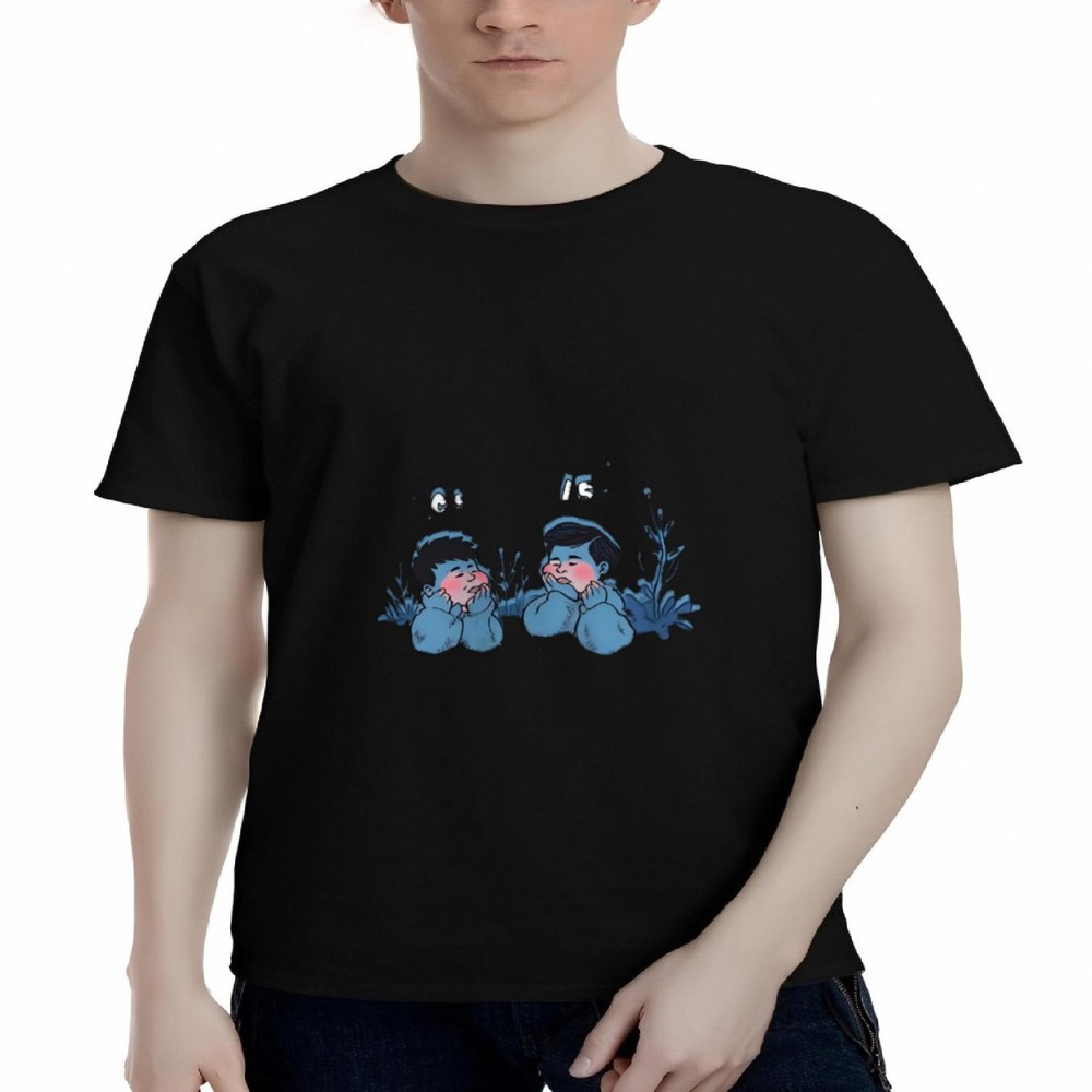 Men's Cotton Short Sleeve T-Shirt - Fun Cartoon Design with Surprised Character
